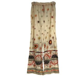 LILKA Wide Leg Pants Cream Sun Star Print Smocked Waist Lounge Boho Medium